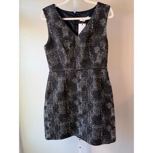 REISS Black White Abstract Print Sleeveless V Neck Sheath Dress UK12 US8